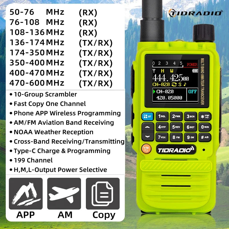 TIDRADIO H3 Walkie Talkie Phone APP Wireless Programming HAM Air Band Long Range Radio USB Type-C Cable Programming &Charge