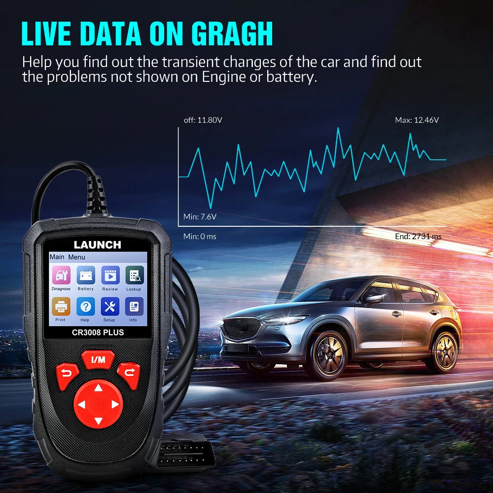 LAUNCH X431 CR3008 PLUS OBD2 Scanner OBDII Code Reader Diagnostic Tool DTC Lookup Check Engine Battery Scan Lifetime Free Update