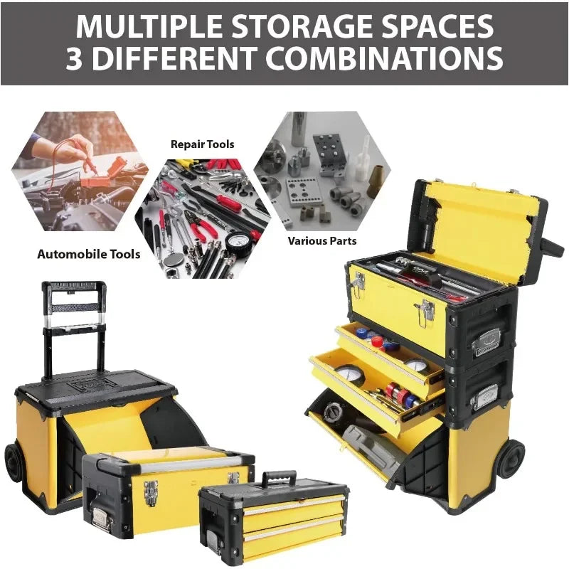 Tool Stackable Portable Metal Tool box Organizer with Wheels and 2 Drawers, Rolling Upright Trolley Guaranteed Authentic.