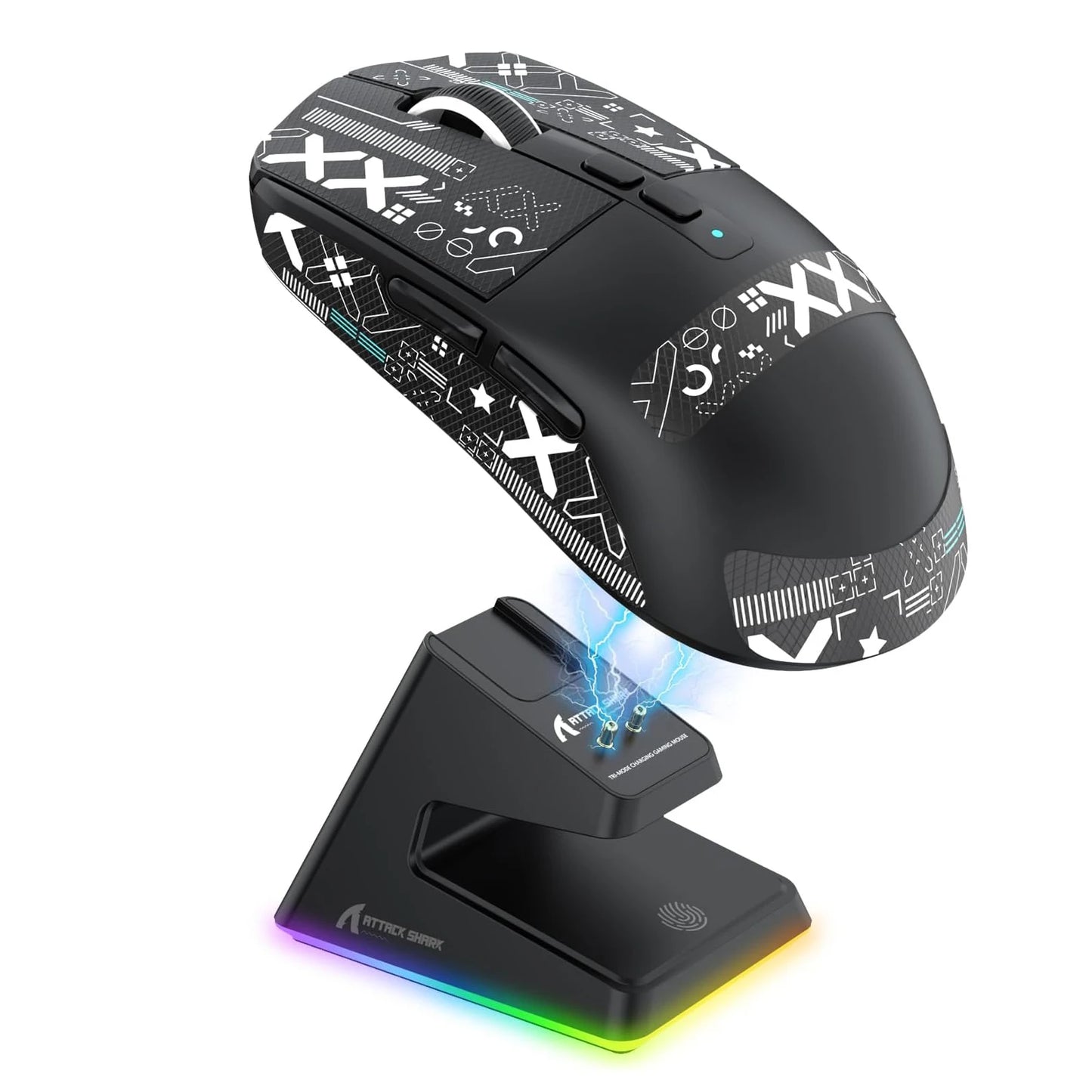ATTACK SHARK X6 Lightweight Wireless Gaming Mouse with RGB Backlight Charging Base,Tri-Mode,26K DPI, PAW3395 Optical Sensor