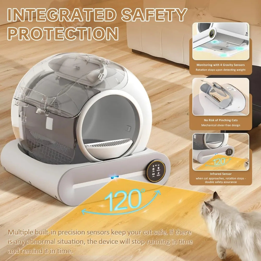 Self Cleaning Litter Box, Automatic Cat Litter Box Self Cleaning for Multiple Cats, 65L+9L Robot, 3 Rolls Grabage Bags