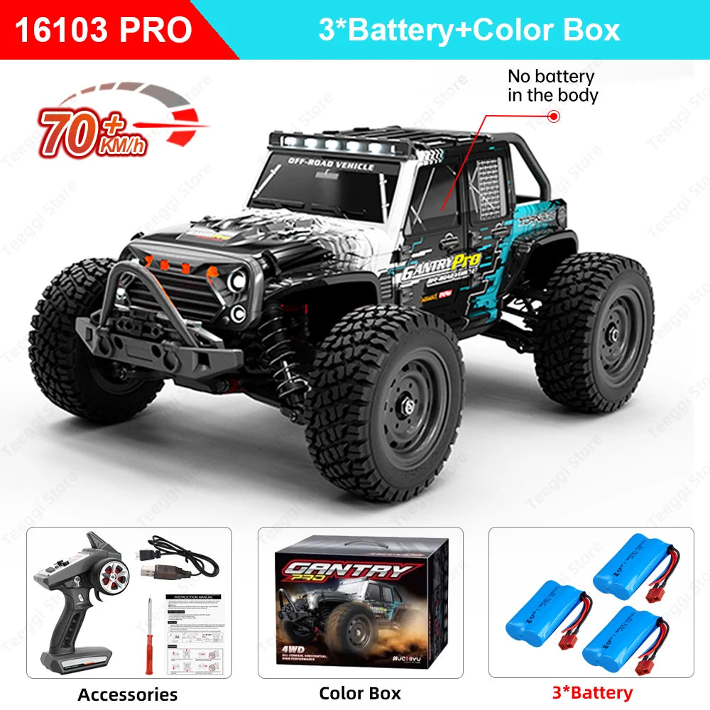 Teeggi 16103 PRO 4WD 70KM/H RC Off-Road Car 1:16 High Speed RC Car With LED Light Drift Monster Truck Toy For Kid Gifts