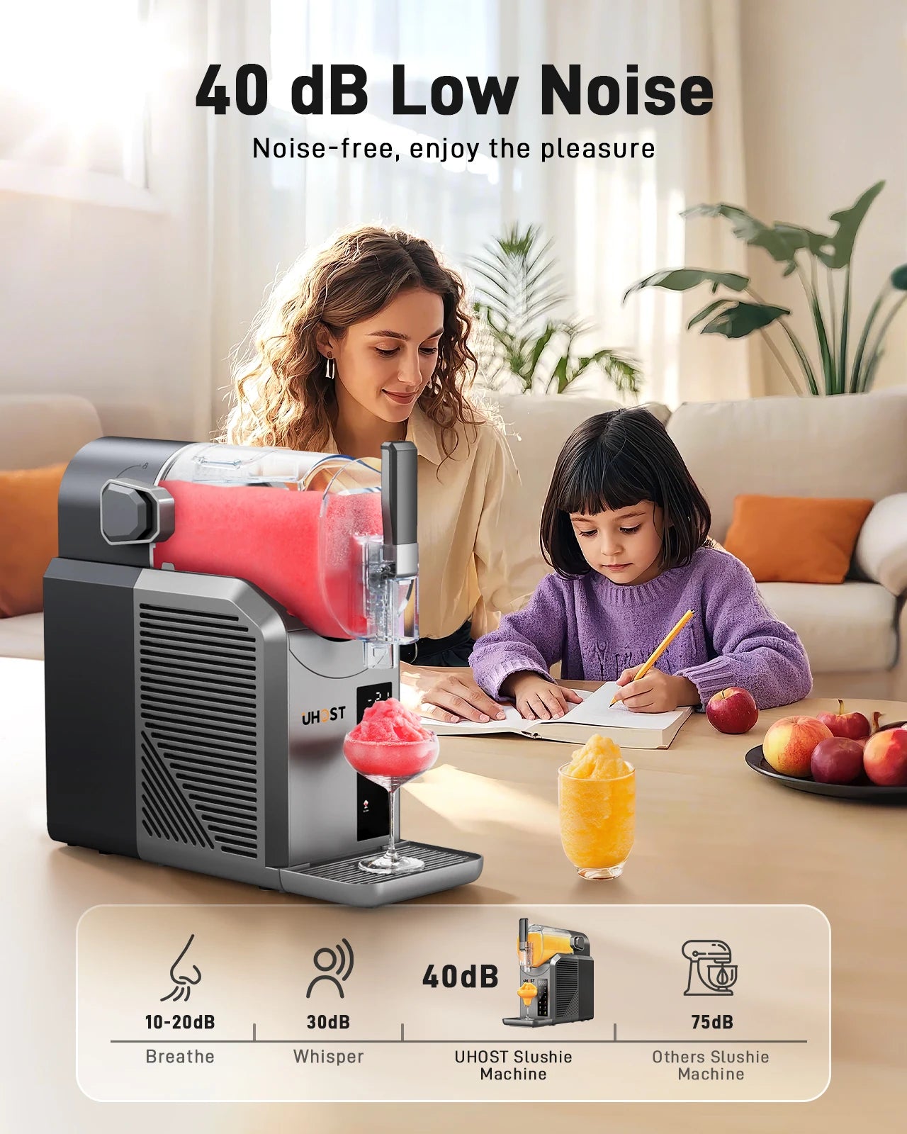 No Ice Needed Slushie Machine 72 oz Frozen Drink Maker Fast Freezing Slushy Machine Self-Cleaning 40dB Quiet Operation for Home