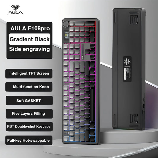 AULA F108PRO Gaming Mechanical Keyboard Full Size Custom Backlight Hot Swappable Wireless Bluetooth Hifi Switch