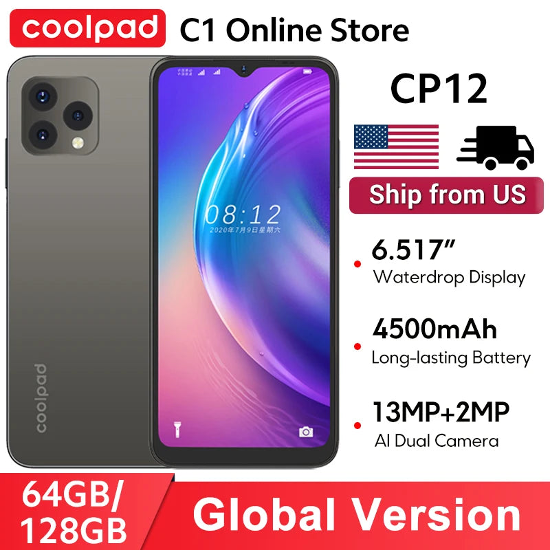 Global Version coolpad CP12 Smartphone 6.517" Waterdrop Display Octa Core Powerful Processor 4500mAh Battery 13MP Main Camera