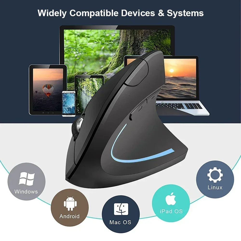 OUIO Ergonomic Wireless Mouse, Rechargeable, Bluetooth5.4 & 2.4GHz Dual Mode, Silent Click, for Laptop/PC/Mac