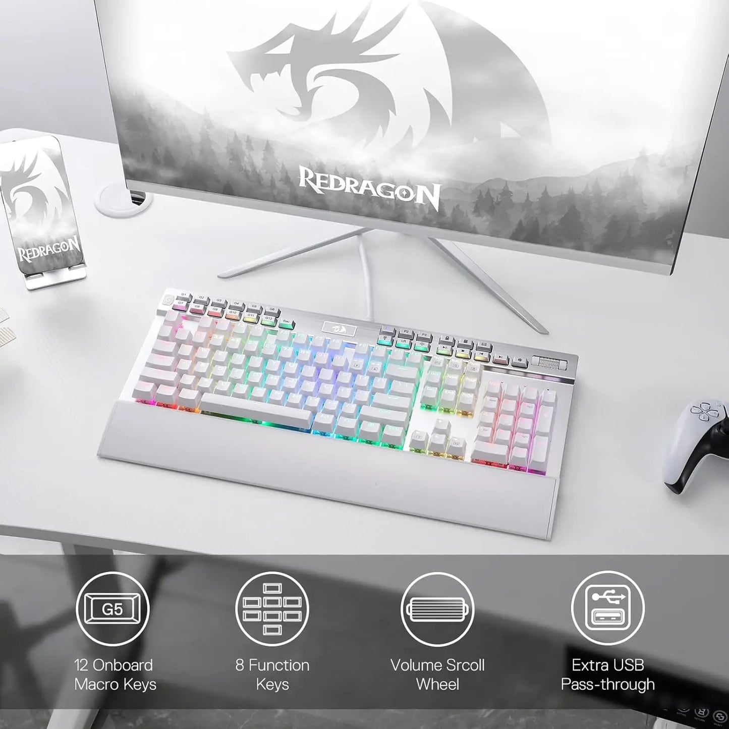 Redragon K550 RGB Gaming 104 Keys + 12 Macro G Keys Wired Mechanical & Wrist Rest Keyboard