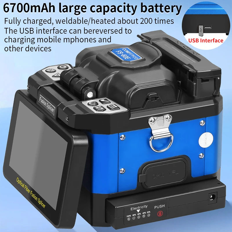 COMPTYCO FS-60E Optical Fiber Fusion Splicer SM MM 10 Languages Touch Screen Fiber Optic Core Welding Machine Built in VFL OPM