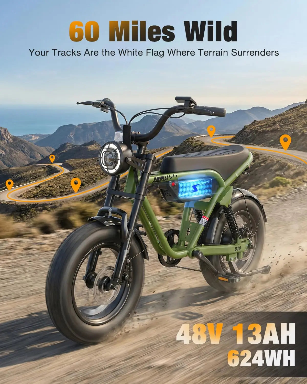 Electric Bike Adults Teens 1500W 1800W Peak Motor Mountain Commuter E-Bike 26" Fat Tire Long Range, Customized