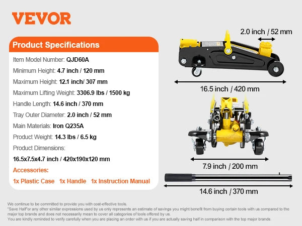 SucceBuy 1.5T Floor Jack Low Profile Heavy Duty Iron Hydraulic Racing Jack Hydraulic Car Jack with Single Piston Quick Lift Pump