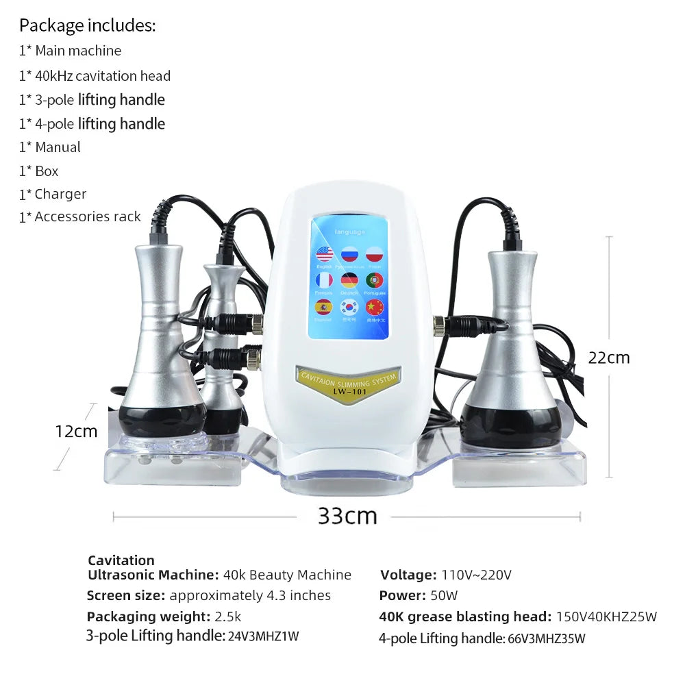 3-in-1 40K Cavitation Ultrasonic Weight Loss Lifting And Firming Massage Beauty Machine(Fast Shipping From US/EU Warehouse)