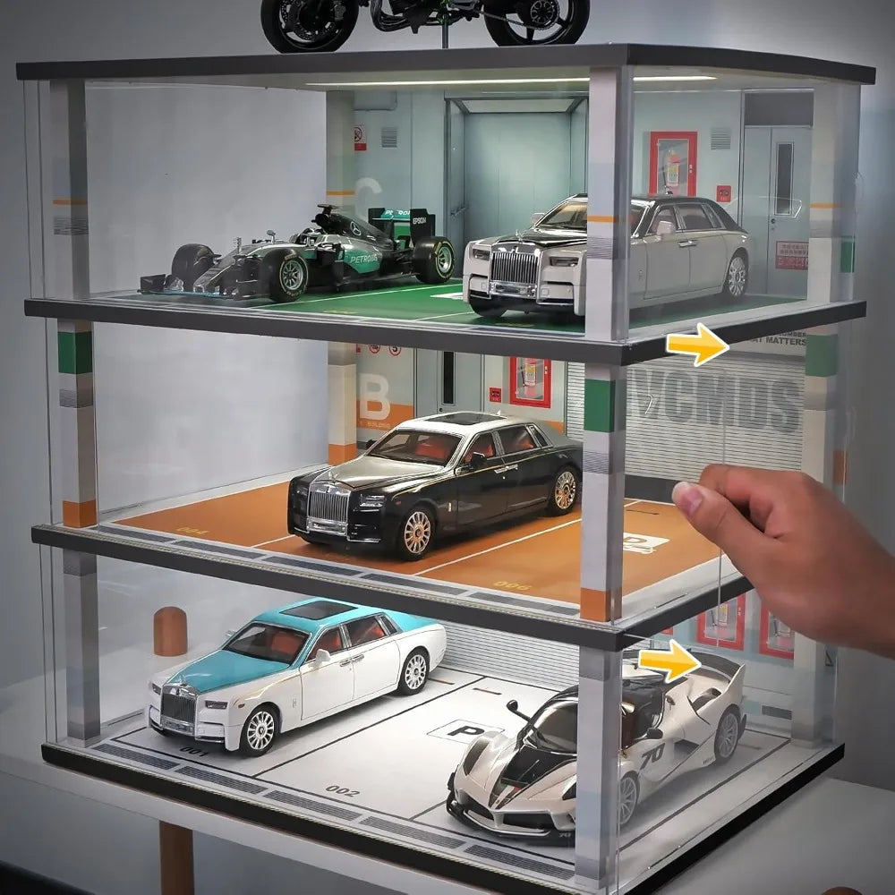 Hot Sale - Model Car Display Case 1:18 Scale Diecast Diorama Garage with Lights for Lego Alloy Car Collectibles Wood