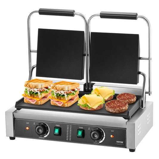 SucceBuy Commercial Panini Grill 3600W Electric Panini Maker Stainless Steel Double Sandwich Press Panini Grill w/ Temp Control