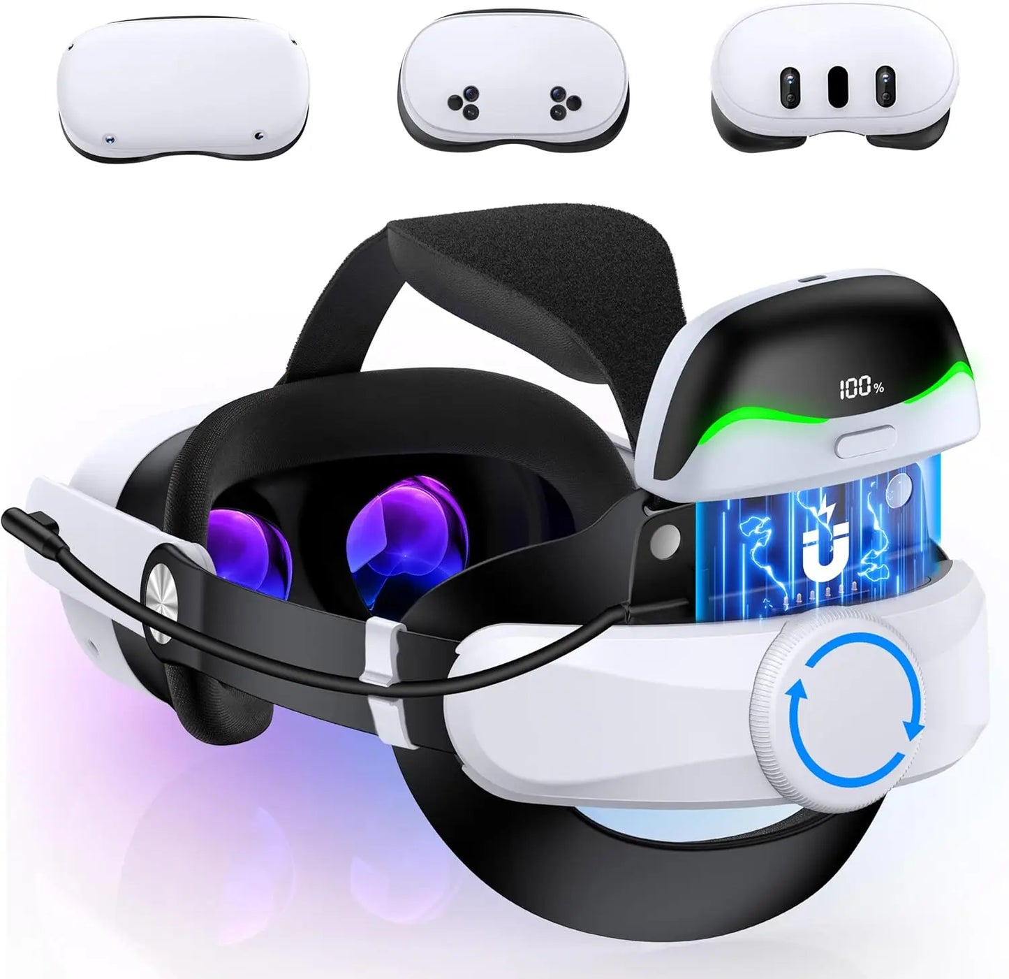 BEBONCOOL Head Strap for Meta Quest 3S/3/2 with Soft Cushion Pad 6700mAh Battery Headset Strap for VR Accessories Elite Strap