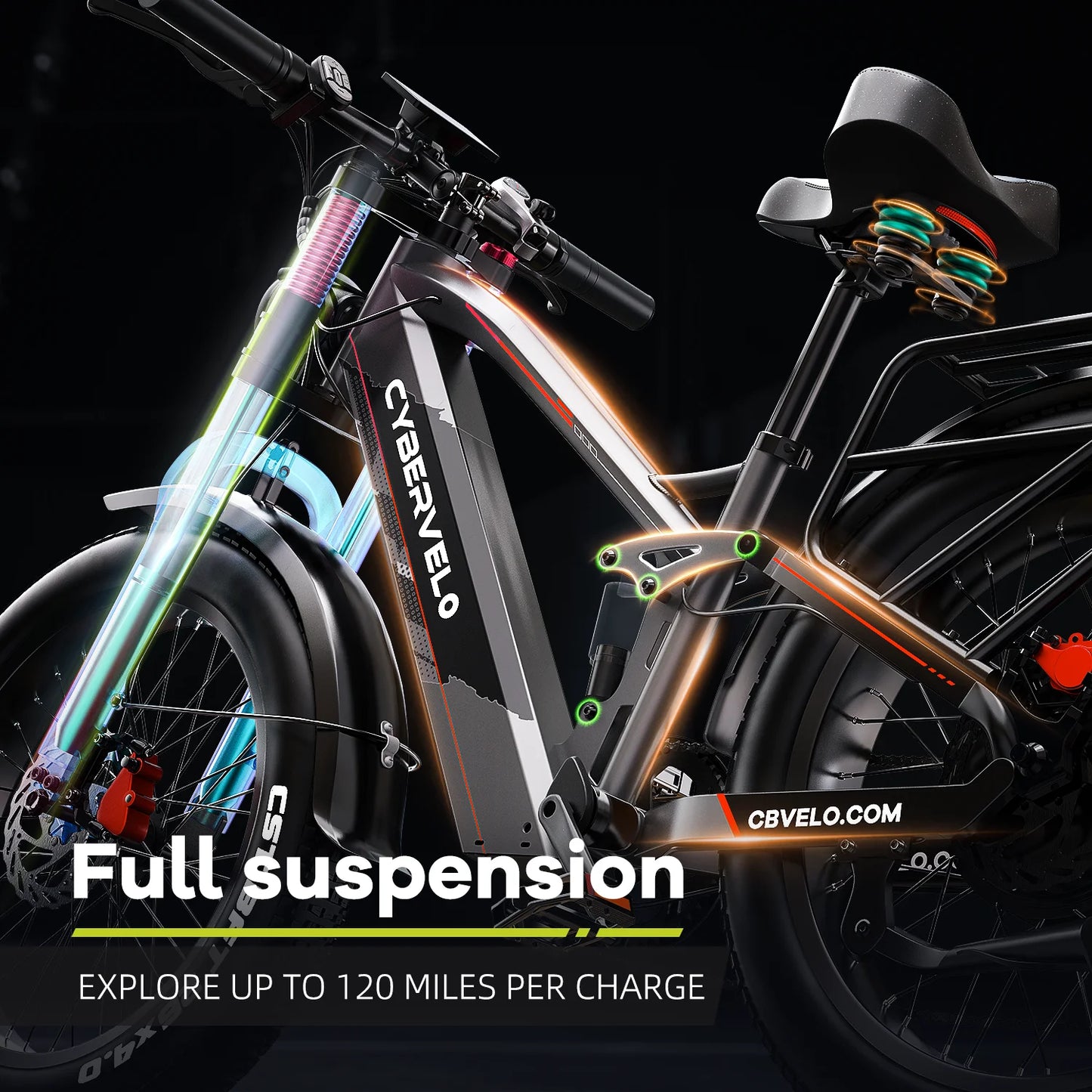 Cybervelo EK9 Strong 26" ebike for Adult,5000W Peak,up 150 Miles 52V 40Ah Battery,26"x4.0 Fat Tire ebike with one year warrenty